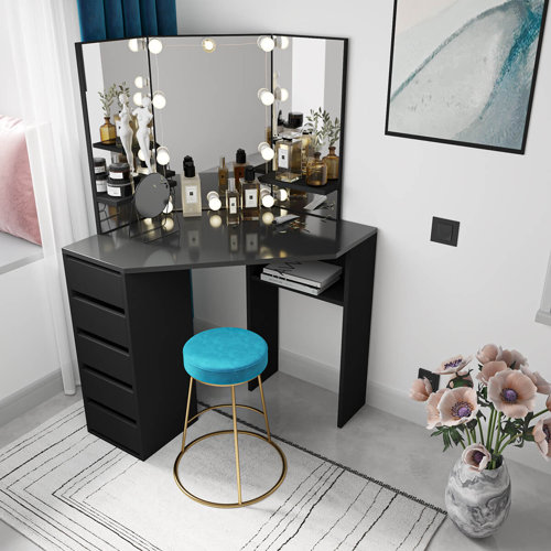 Latitude Run® Victoria Corner Makeup Vanity with Mirror & Reviews Wayfair